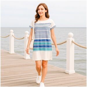 Nautica Womens Nautical Stripe Cotton Shift Dress Blue White Size XL Casual